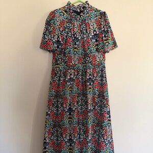 Julia Jordan Floral Tiered Midi Dress Size 16 Navy Spring Cottagecore